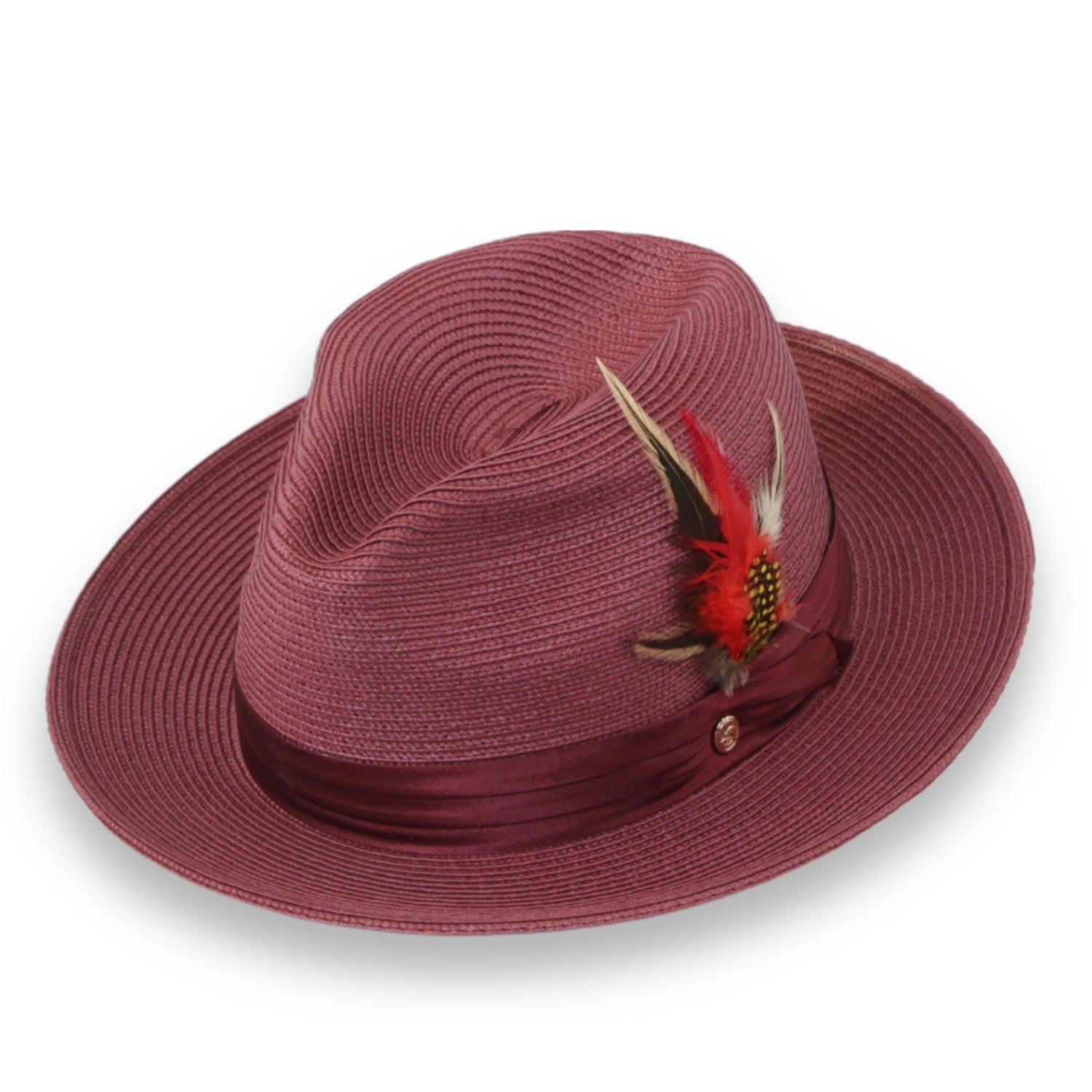 Tapa Crushable Straw Hat Fedora in Burgundy – Ferrecci USA