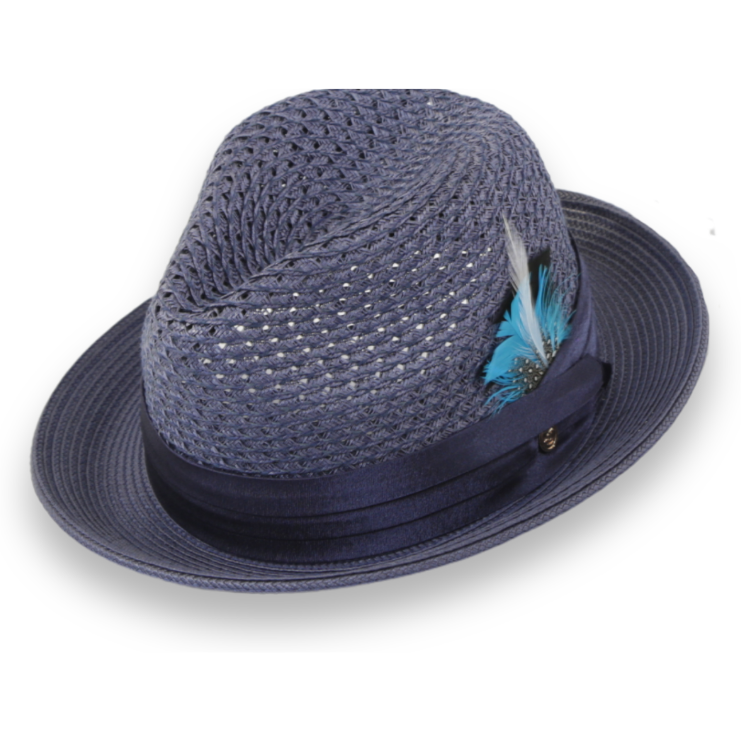 Castor Crushable Straw Hat Fedora in Navy display picture 2