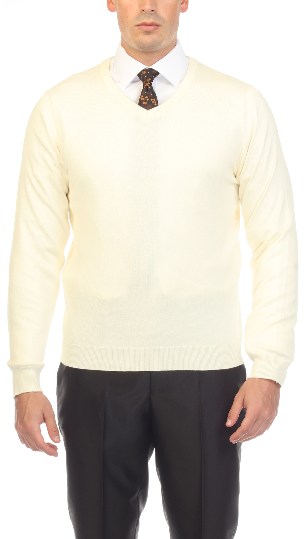 Sam Jacobi Mens Pullover Off-White Knitted Sweater V-neck Stylish Knitwear Long Sleeve Casual Slim Fit LARGE Sam Jacobi Mens Pullover Off-White Knitted Sweater V-neck Stylish Knitwear Long Sleeve Casual Slim Fit LARGE