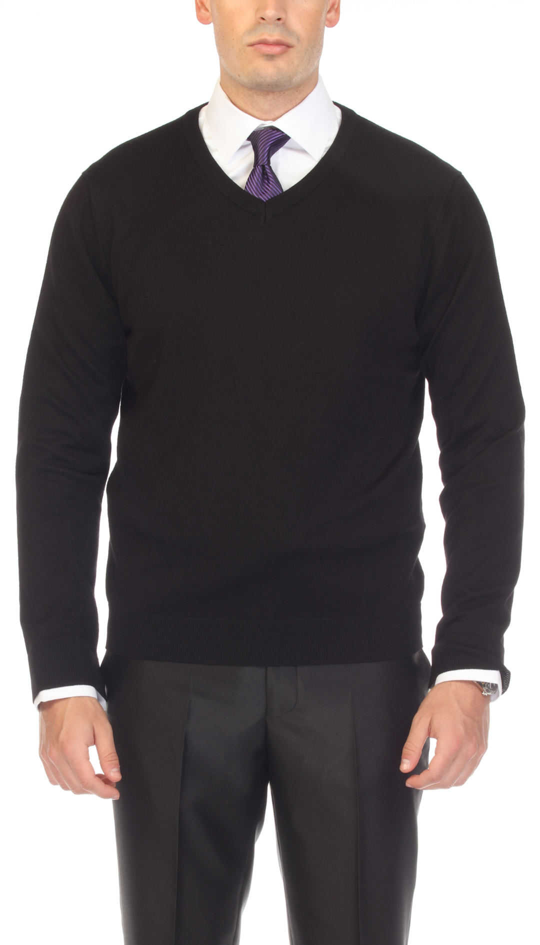 Sam Jacobi Men's Pullover Black Knitted Sweater V-neck Stylish Knitwear Long Sleeve Casual Slim Fit XLARGE Sam Jacobi Men's Pullover Black Knitted Sweater V-neck Stylish Knitwear Long Sleeve Casual Slim Fit XLARGE
