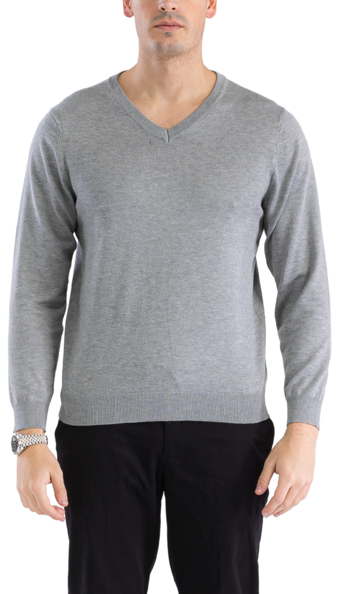 grey dress sweater men Sam Jacobi Mens Pullover Grey Knitted Sweater V-neck Stylish Knitwear Long Sleeve Casual Slim Fit XLARGE