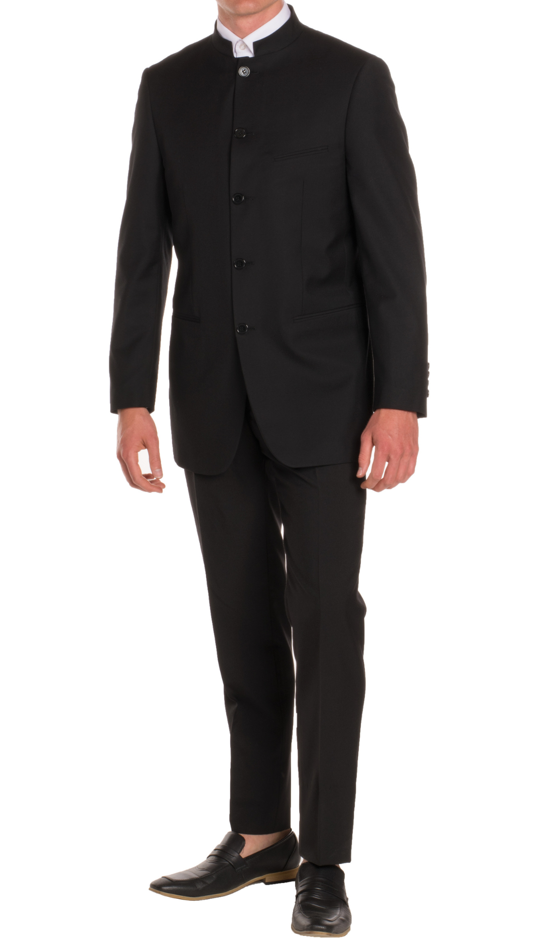 Mandarin Collar Suit - 2 Piece - Black