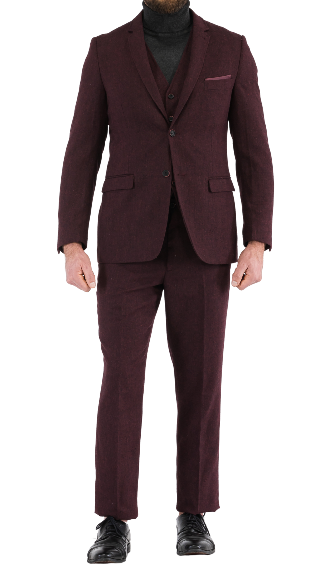 Bradford Burgundy Slim Fit 3 Piece Tweed Suit Burgundy / 44L Bradford Burgundy Slim Fit 3 Piece Tweed Suit Burgundy / 44L