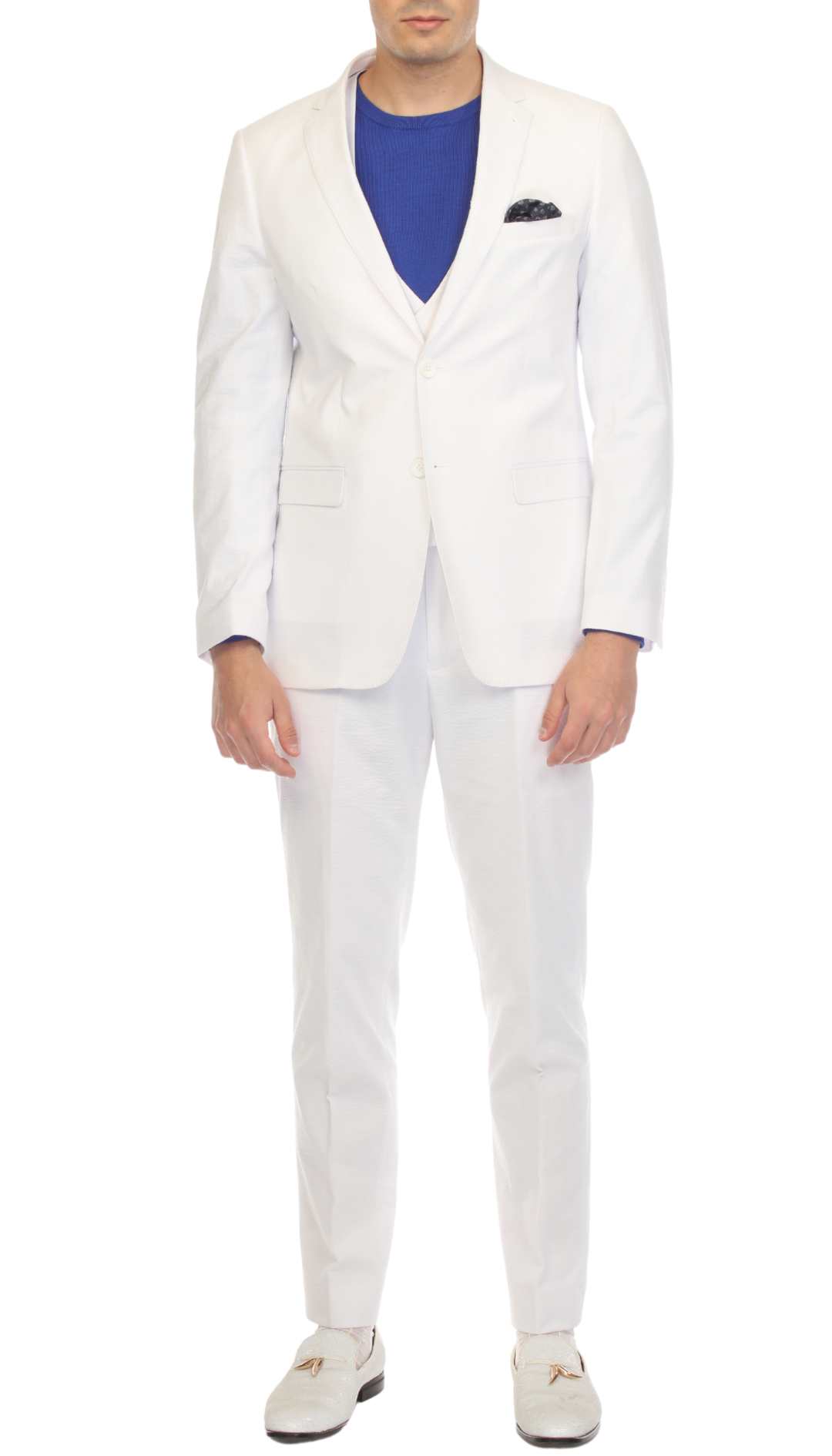 Men's Slim Fit Two Button White Seersucker Suit
