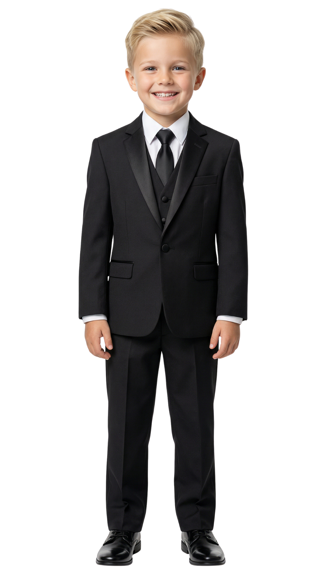 Ultimate Elegance: Boys Black Shawl Collar Tuxedo for Dapper Occasions 4