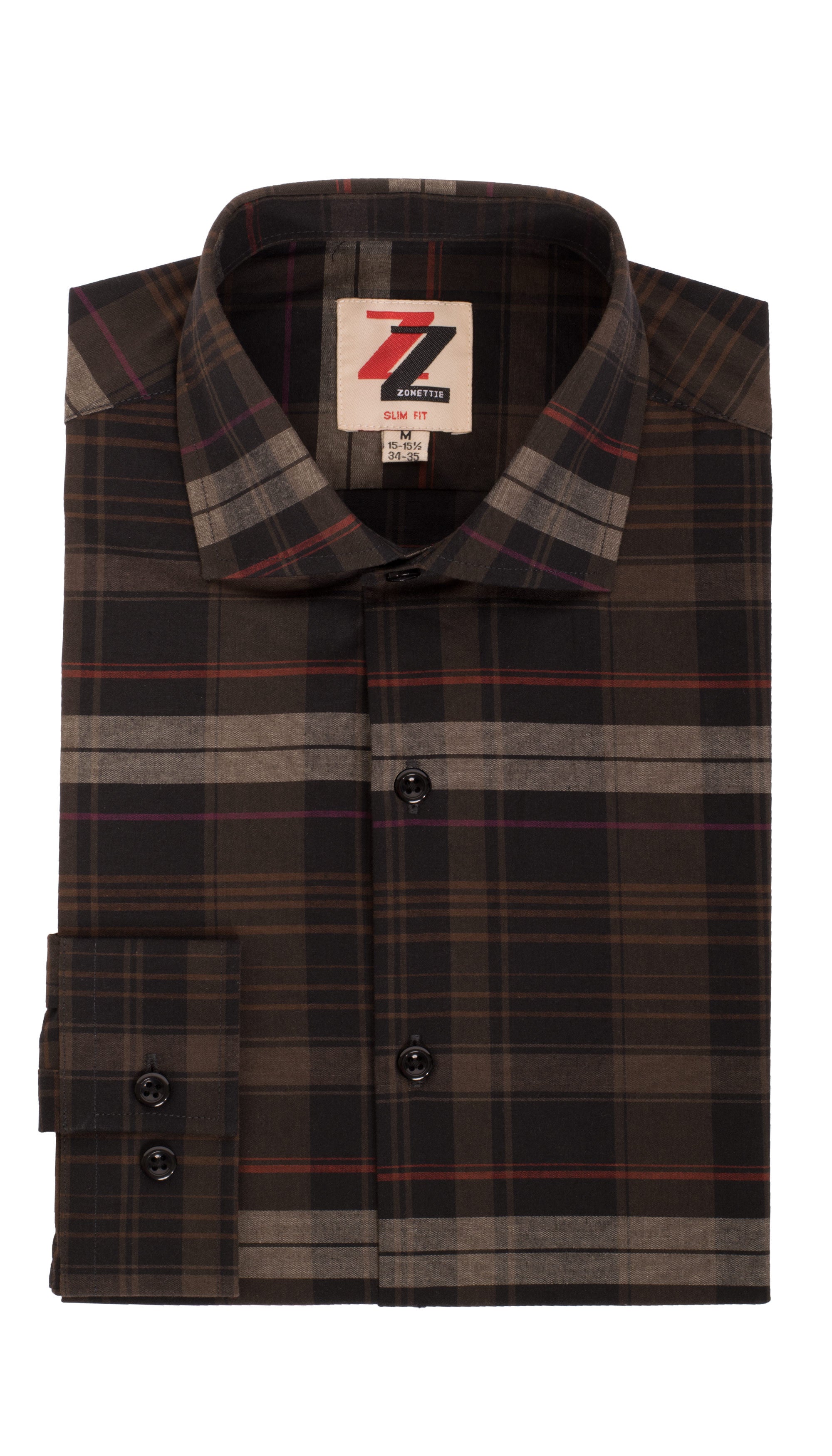 Brown Plaid Slim Fit Casual Shirt