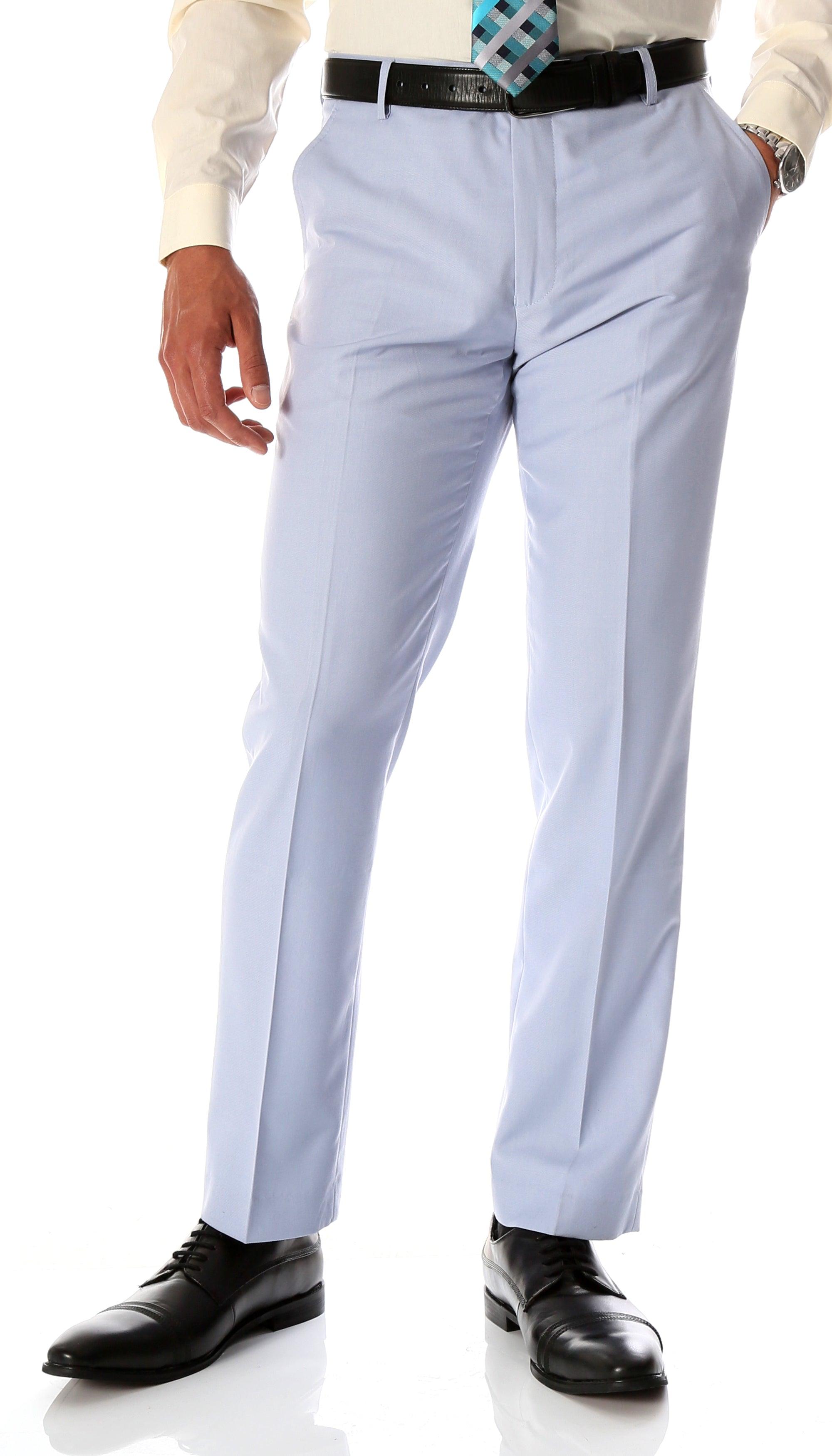 Ferrecci Men's Halo Sky Blue Slim Fit Flat-Front Dress Pants 50x34