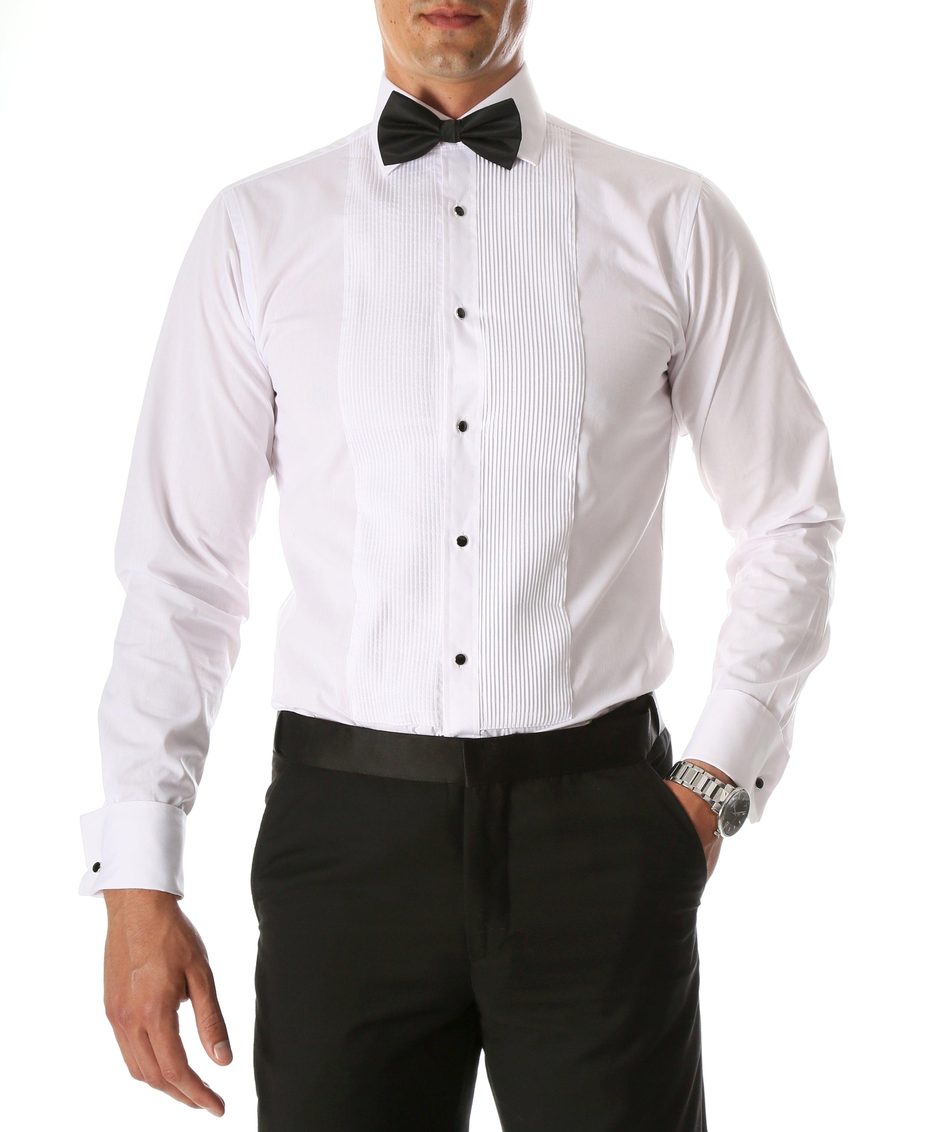 Ferrecci Men's Paris White Slim Fit Lay Down Collar Pleated Tuxedo Shirt M15.5 32