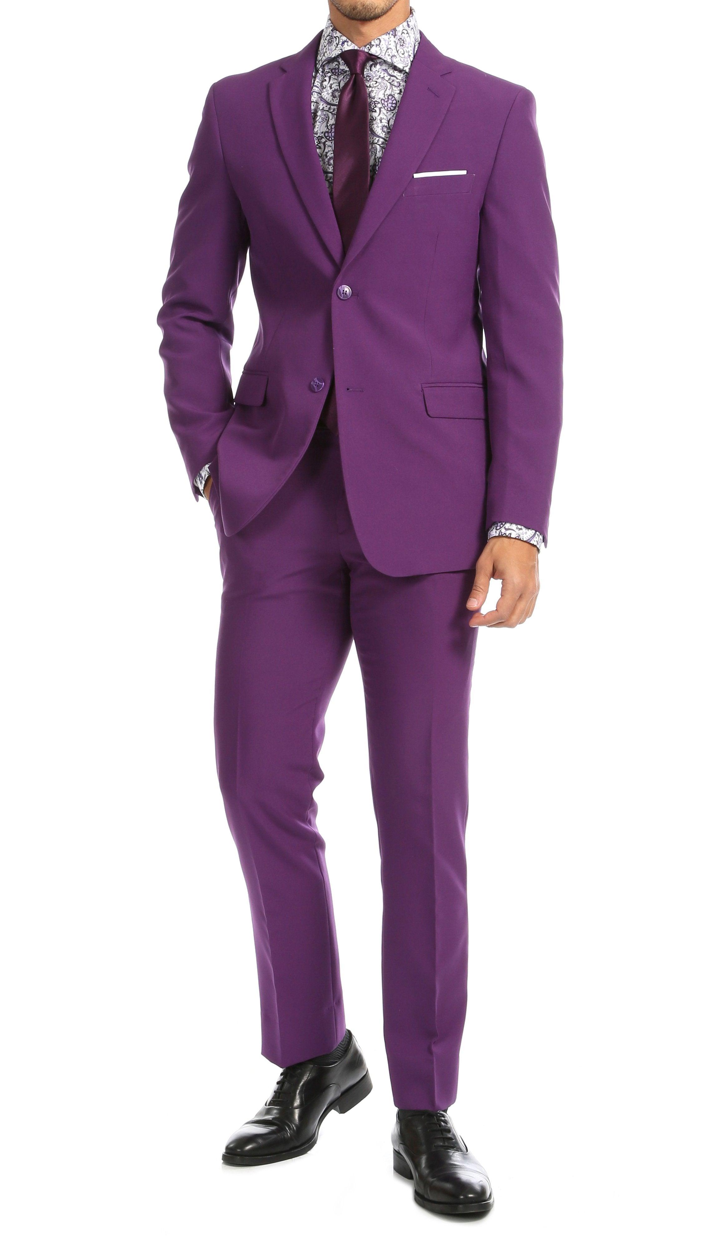 fitted lace wedding dress Tuxedo Action Men's 3-Piece One Button Paisley Dark Purple Suit, Purple / 1*Top-Clothes + 1*Vest + 1*Pants / 42r main image 0