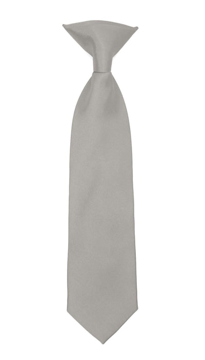 Boys 13" Premium Silver Clip On Necktie - Ferrecci USA 