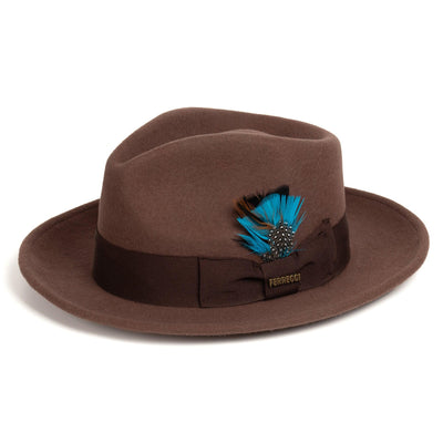 Crushable Brown 100% Australian Wool Fedora Hat - Ferrecci USA 
