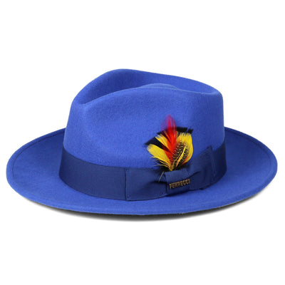 Crushable Royal Blue 100% Australian Wool Fedora Hat - Ferrecci USA 