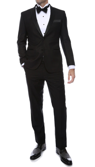 Debonair Black Slim Fit Peak Lapel 2 Piece Tuxedo Suit Set - Ferrecci USA 