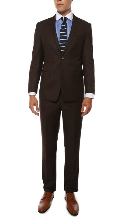 Etro Mens Brown Pinstripe Slim Fit Notch Lapel 2pc Suit - Ferrecci USA 