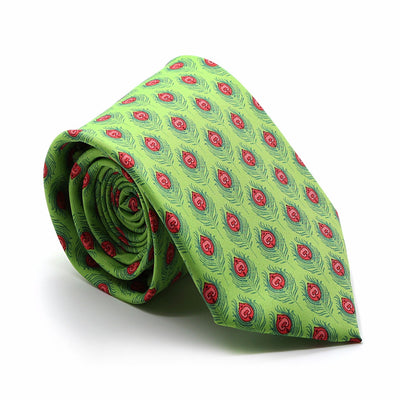 Feather Green Necktie with Handkerchief Set - Ferrecci USA 