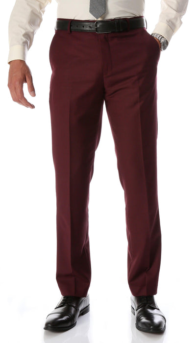 Ferrecci Men's Halo Burgundy Slim Fit Flat-Front Dress Pants - Ferrecci USA 
