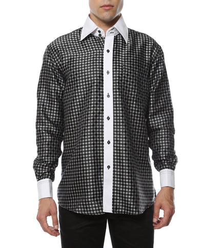 Ferrecci Men's Satine Hi-1005 Black Circle Pattern Button Down Dress Shirt - Ferrecci USA 