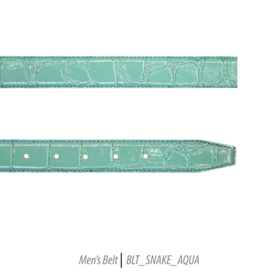 Ferrecci Mens 100% Genuine Leather Aqua Belt w/Snake Top - One size Fits All - Ferrecci USA 