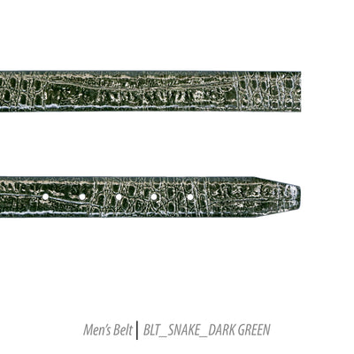 Ferrecci Mens 100% Genuine Leather Dark Green Belt w/Snake Top - One size Fits All - Ferrecci USA 