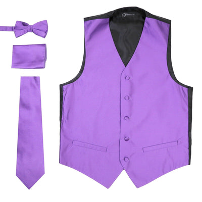 Ferrecci Mens Solid Purple Wedding Prom Grad Choir Band 4pc Vest Set - Ferrecci USA 