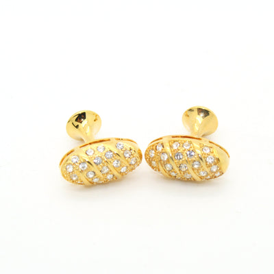Goldtone Oval Crystal Gemstone Cuff Links With Jewelry Box - Ferrecci USA 