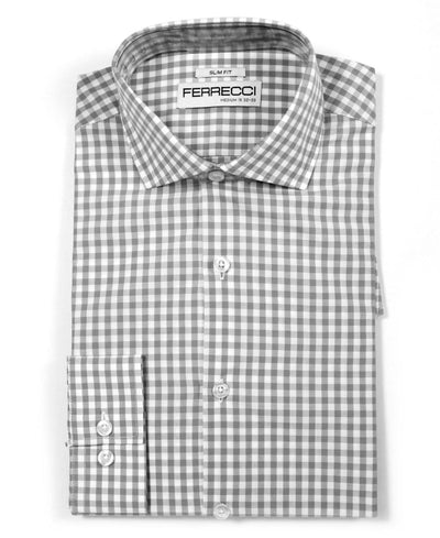 Grey Gingham Check Slim Fit Shirt - Ferrecci USA 