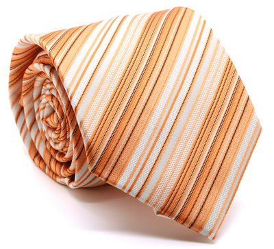 Mens Dads Classic Orange Striped Pattern Business Casual Necktie & Hanky Set S-4 - Ferrecci USA 