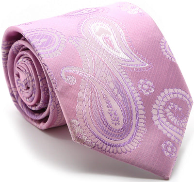 Mens Dads Classic Pink Paisley Pattern Business Casual Necktie & Hanky Set HO-7 - Ferrecci USA 