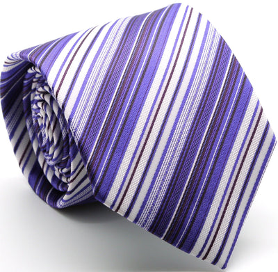 Mens Dads Classic Purple Striped Pattern Business Casual Necktie & Hanky Set S-12 - Ferrecci USA 