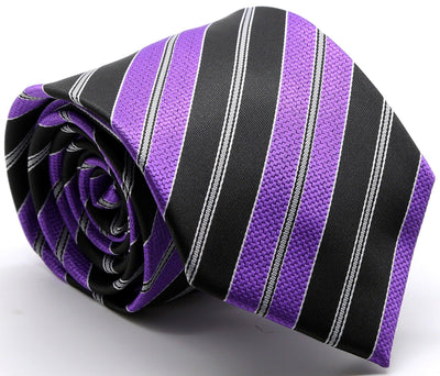 Mens Dads Classic Striped Pattern Business Casual Necktie & Hanky Set F - Ferrecci USA 