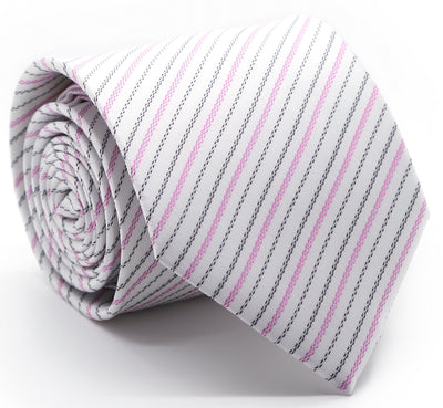 Mens Dads Classic Striped Pattern Business Casual Necktie & Hanky Set JO - Ferrecci USA 