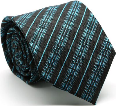 Mens Dads Classic Turquoise Striped Pattern Business Casual Necktie & Hanky Set JO-11 - Ferrecci USA 