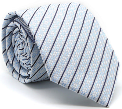 Mens Dads Classic White Striped Pattern Business Casual Necktie & Hanky Set C-9 - Ferrecci USA 