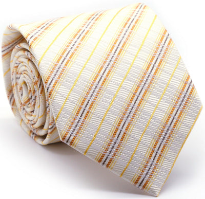 Mens Dads Classic Yellow Striped Pattern Business Casual Necktie & Hanky Set JO-8 - Ferrecci USA 