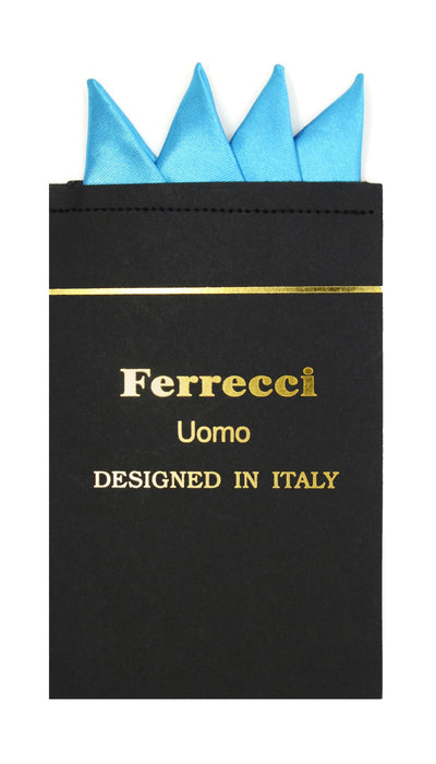 Pre-Folded Microfiber Turquoise Handkerchief Pocket Square - Ferrecci USA 