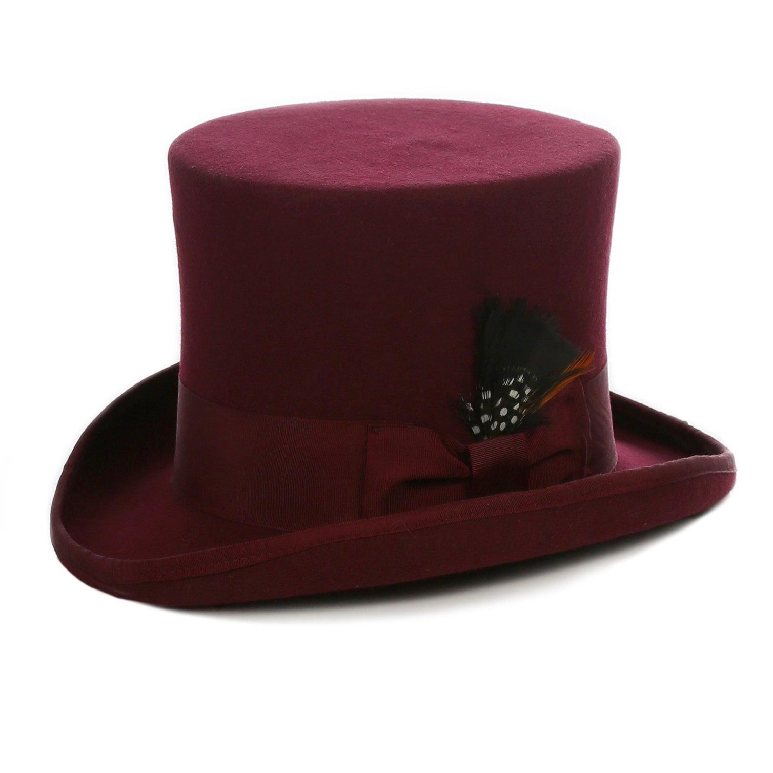 Men's Burgundy Top Hat | Mad Hatter Hat | Steampunk Hat | Ferrecci Small