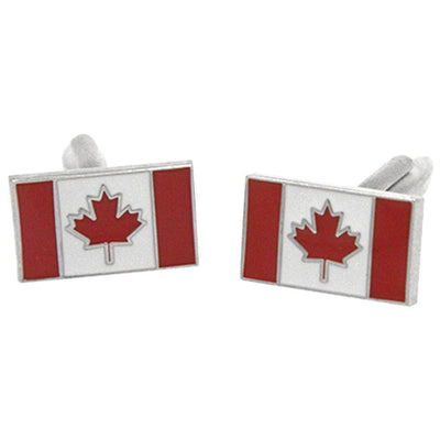 Silvertone Novelty Canadian Flag Cufflinks with Jewelry Box - Ferrecci USA 