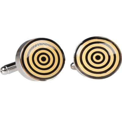 Silvertone Novelty Yellow Bullseye Cufflinks with Jewelry Box - Ferrecci USA 