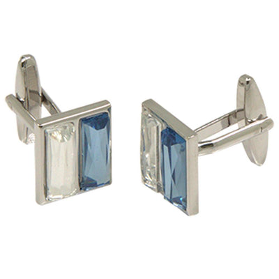 Silvertone Square Silver/Blue Cufflinks with Jewelry Box - Ferrecci USA 