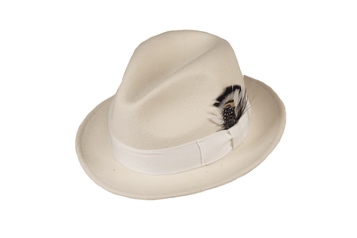 Trilby Soft 100% Australian Wool Felt Body With Removable Feather Fully Crushable White Great For Travel. - Ferrecci USA 