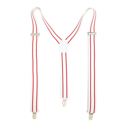 White with Red Stripe Unisex Clip On Suspenders - Ferrecci USA 