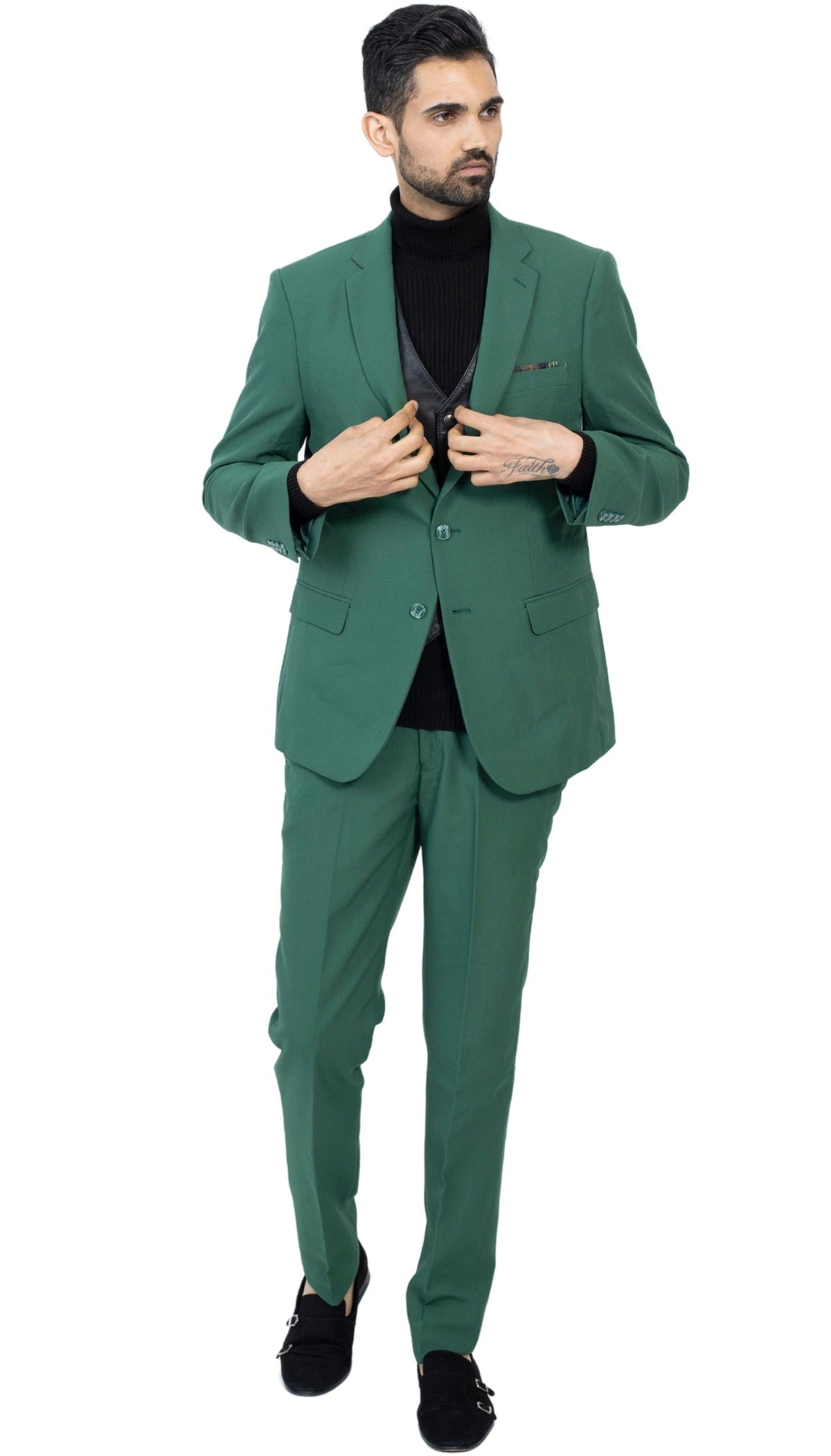Paul Lorenzo men's hunter green slim fit 2-piece suit