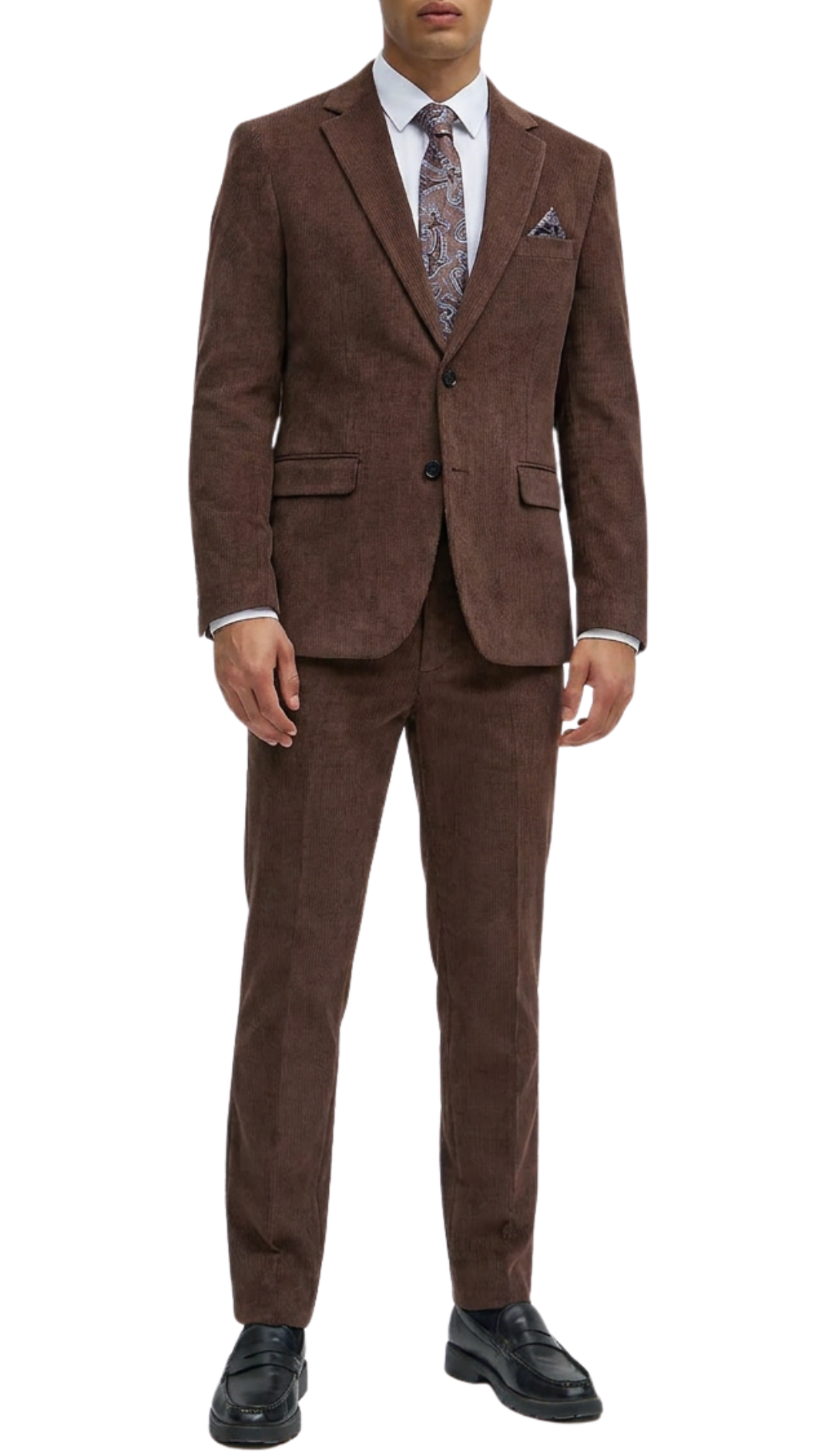 Men's brown corduroy suit with notch lapel