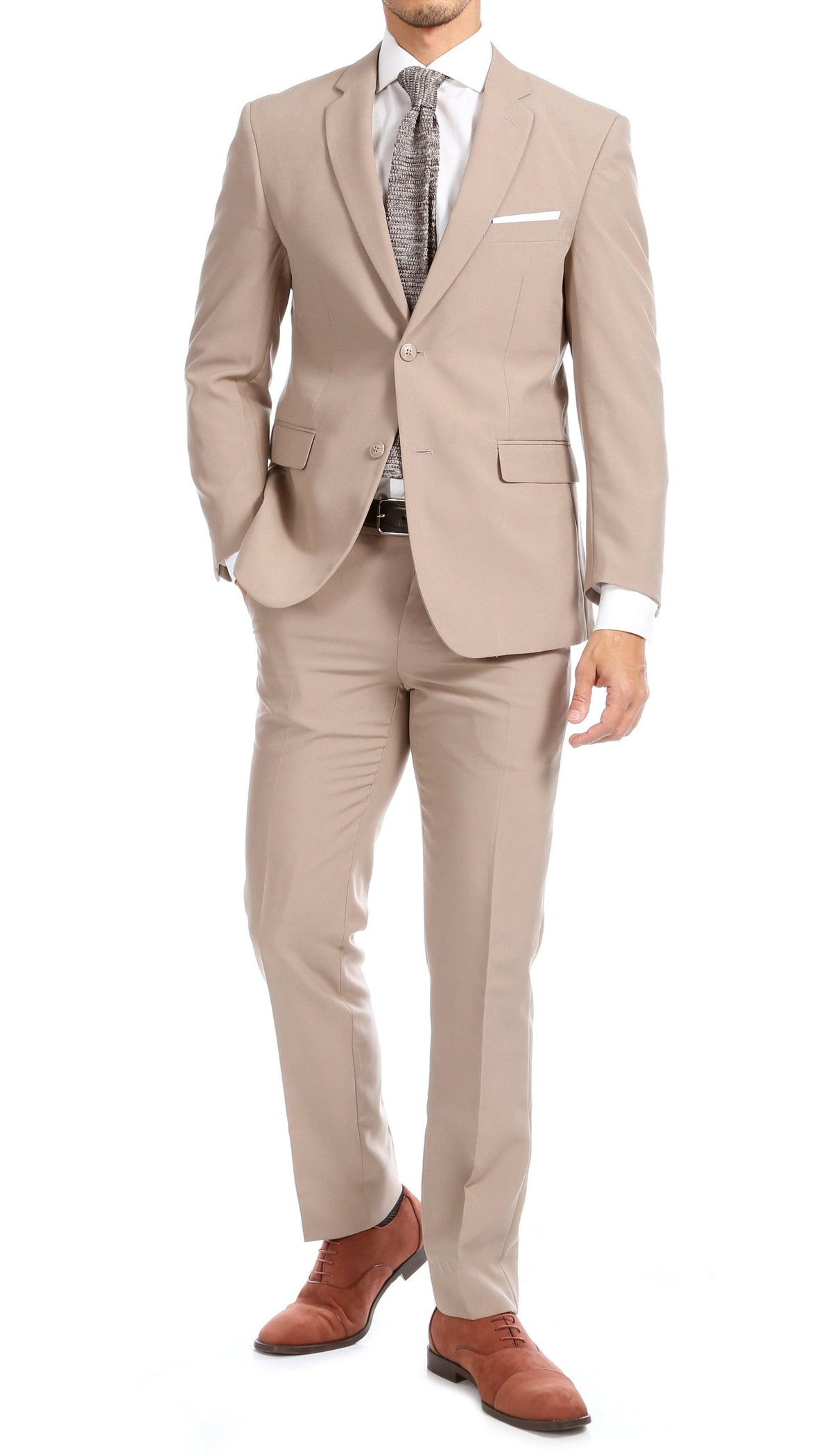 Paul Lorenzo men's tan slim fit 2-piece suit