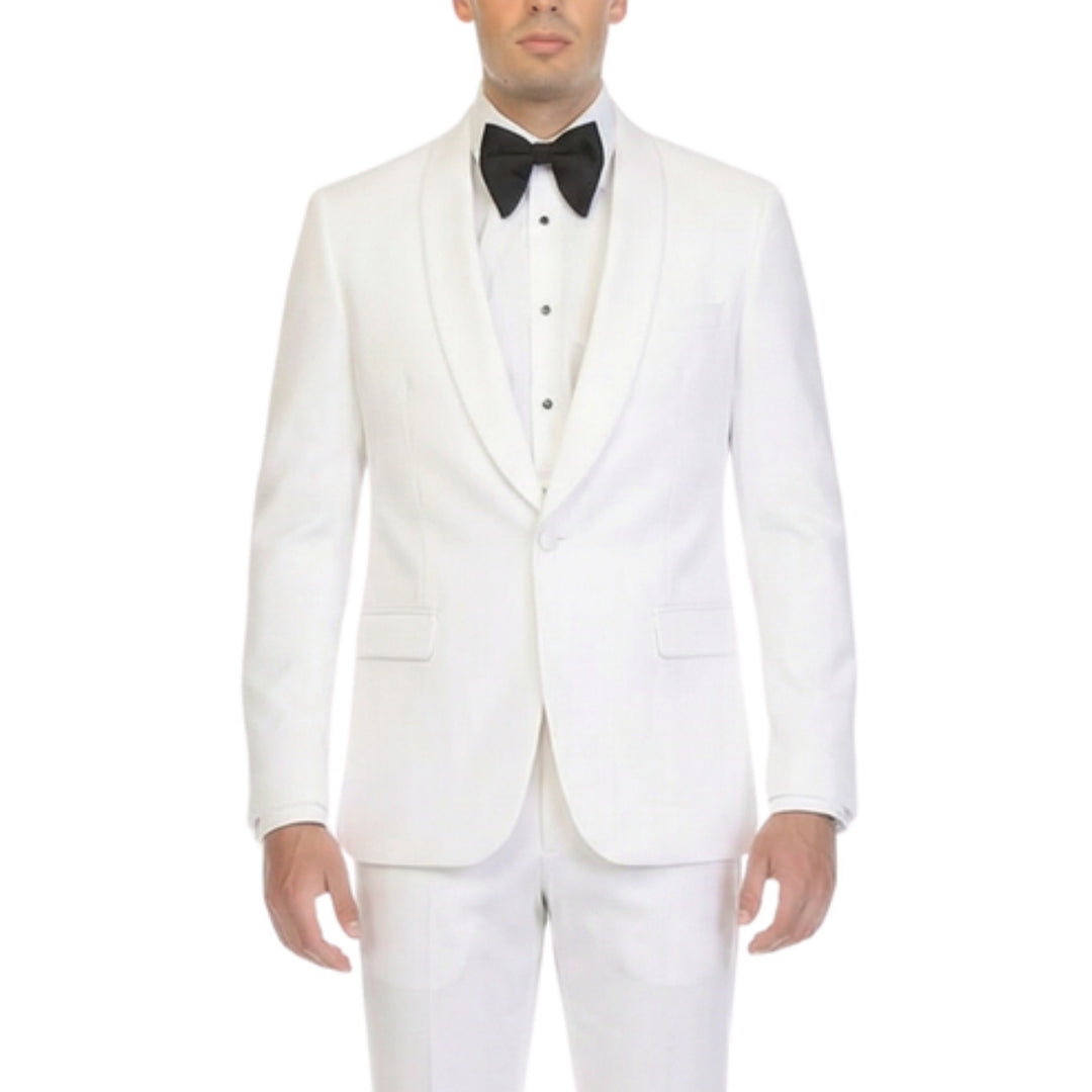 Ferrecci Reno White Slim Fit Shawl Lapel Tuxedo - front close-up