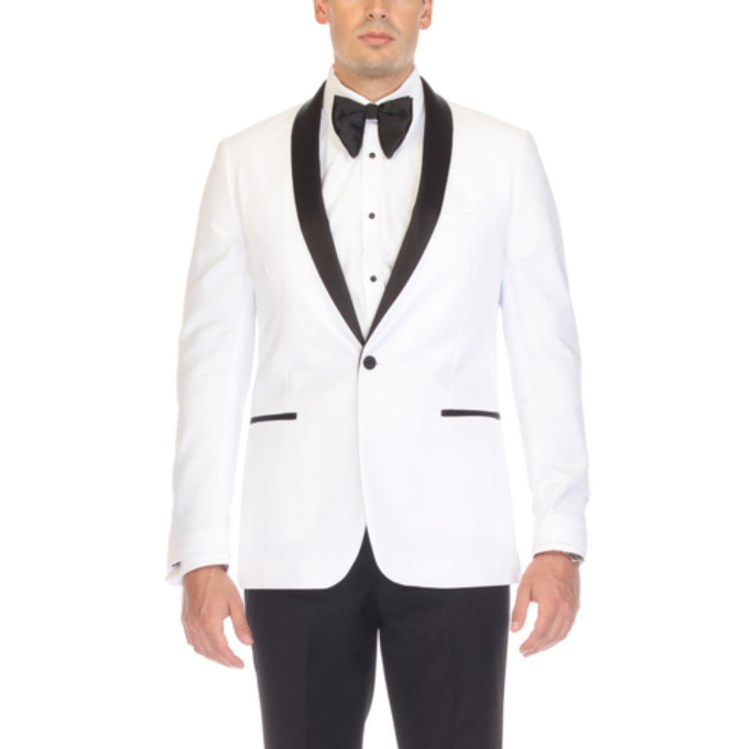 Ferrecci Reno White &amp; Black Slim Fit Shawl Lapel Tuxedo - front close-up