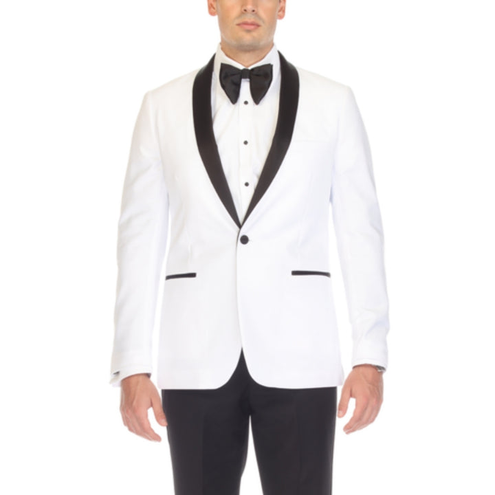 Ferrecci Reno White &amp; Black Slim Fit Shawl Lapel Tuxedo - front close-up