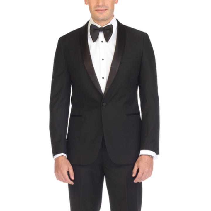 Ferrecci Reno Black Slim Fit Shawl Lapel Tuxedo - front close-up