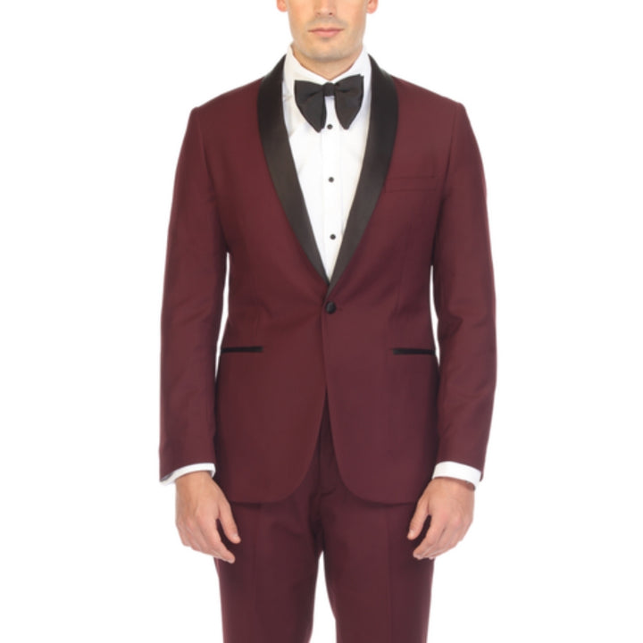 Ferrecci Reno Burgundy Slim Fit Shawl Lapel Tuxedo - front close-up