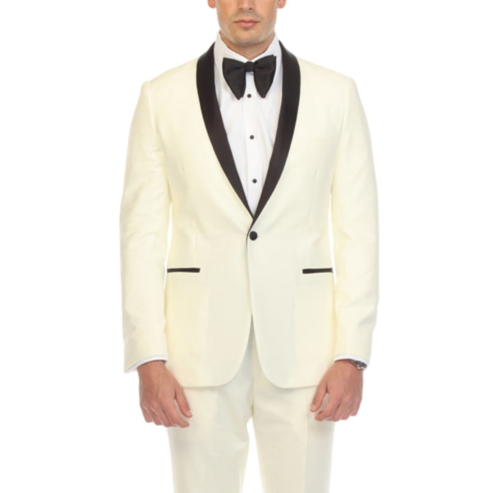 Ferrecci Reno Off-White Slim Fit Shawl Lapel Tuxedo - front close-up